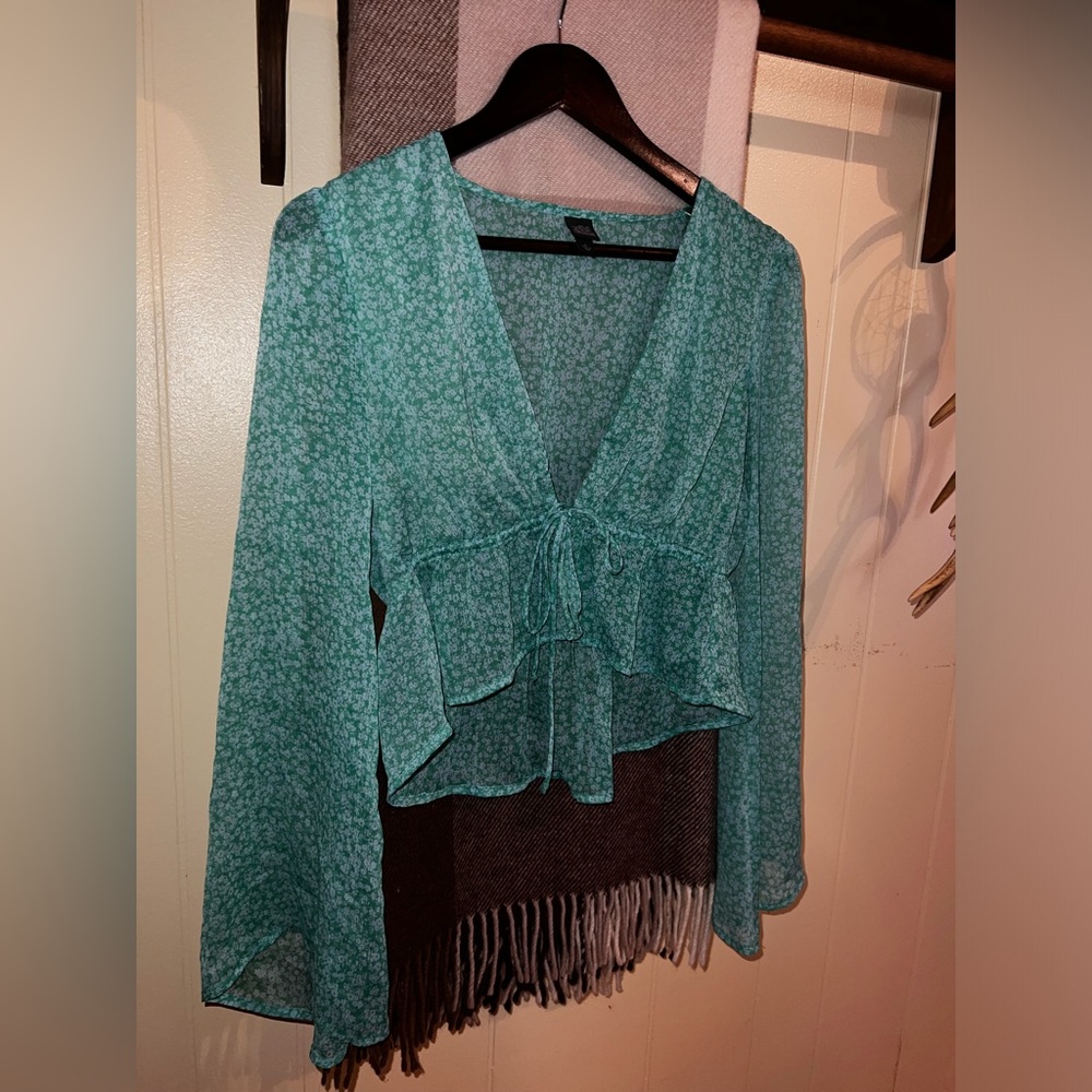 Teal Floral Long Sleeve Top